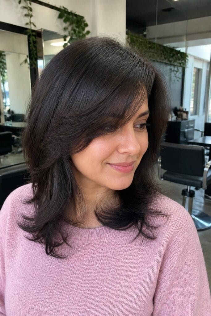 Feathered Layers with Side Swept Bangs hairstyle