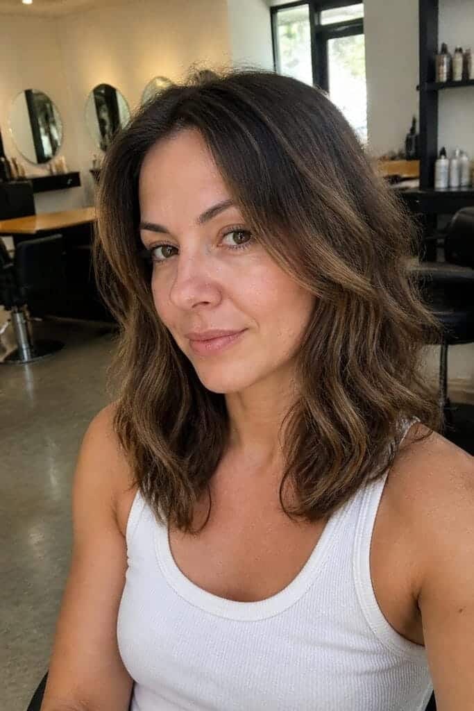 Textured Waves with Invisible Layers hairstyle