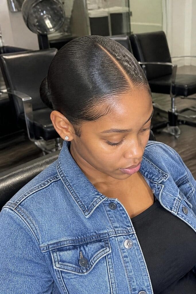 Middle Part Sleek Bun hairstyle