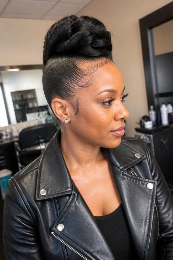 Sleek Bun with a Faux Hawk hairstyle
