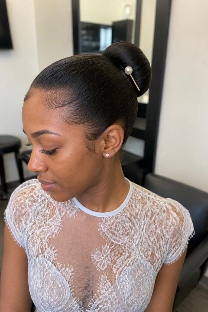 Sleek Bun with a Pearl Pin hairstyle