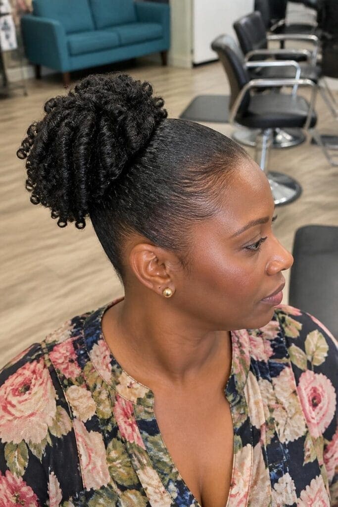 Sleek Bun with a Twist Out hairstyle