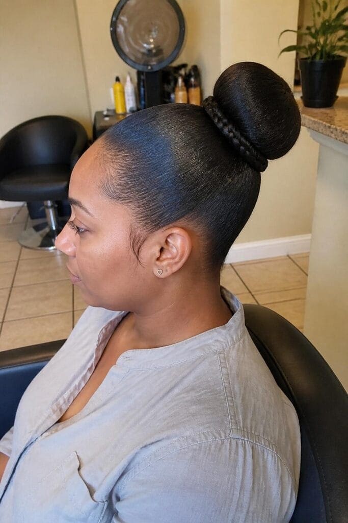 Sleek Bun with Braided Accent hairstyle