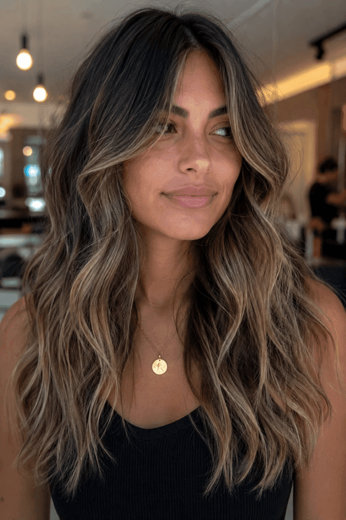 Beachy Waves with Curtain Bangs hairstyle
