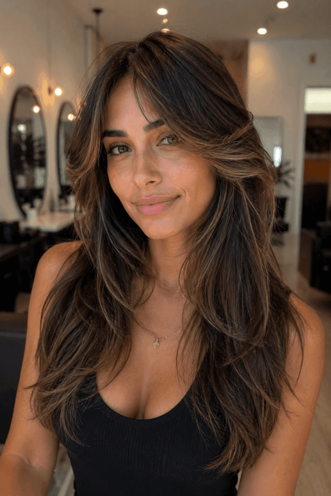Face Framing Layers with Curtain Bangs hairstyle