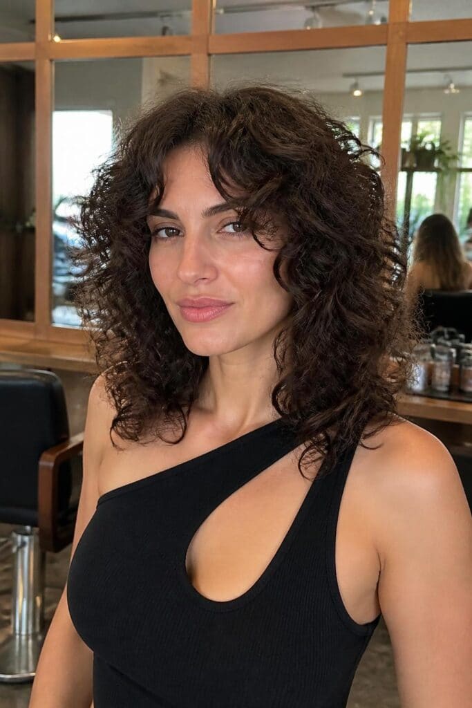 Curly Layers with Curtain Bangs hairstyle