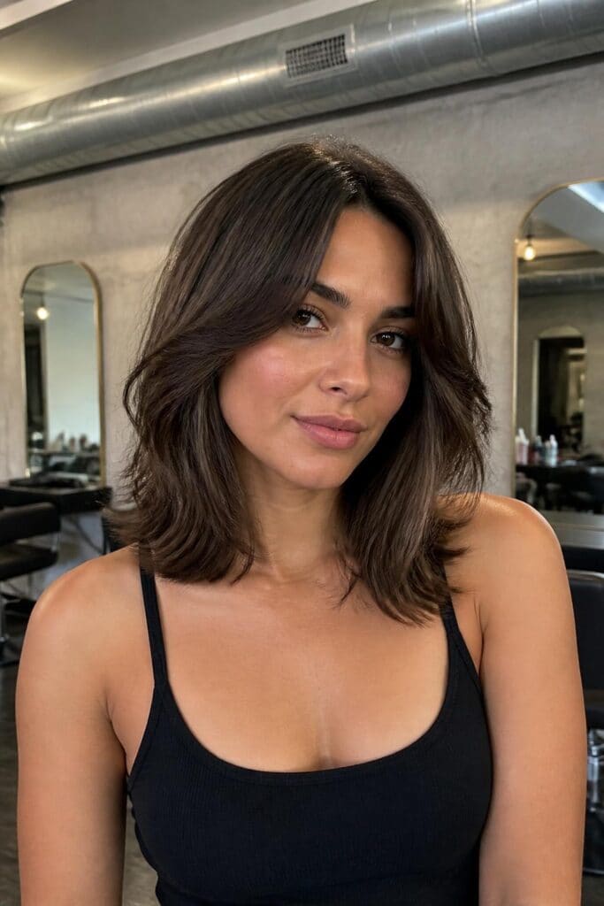 Layered Lob with Curtain Bangs hairstyle