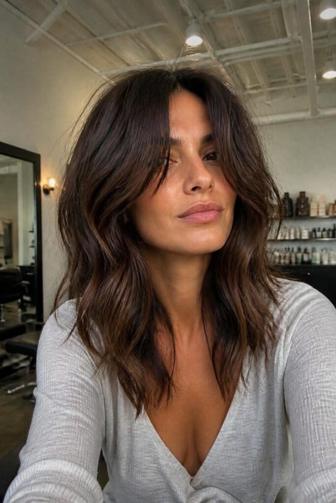 Messy Textured Layers with Curtain Bangs hairstyle