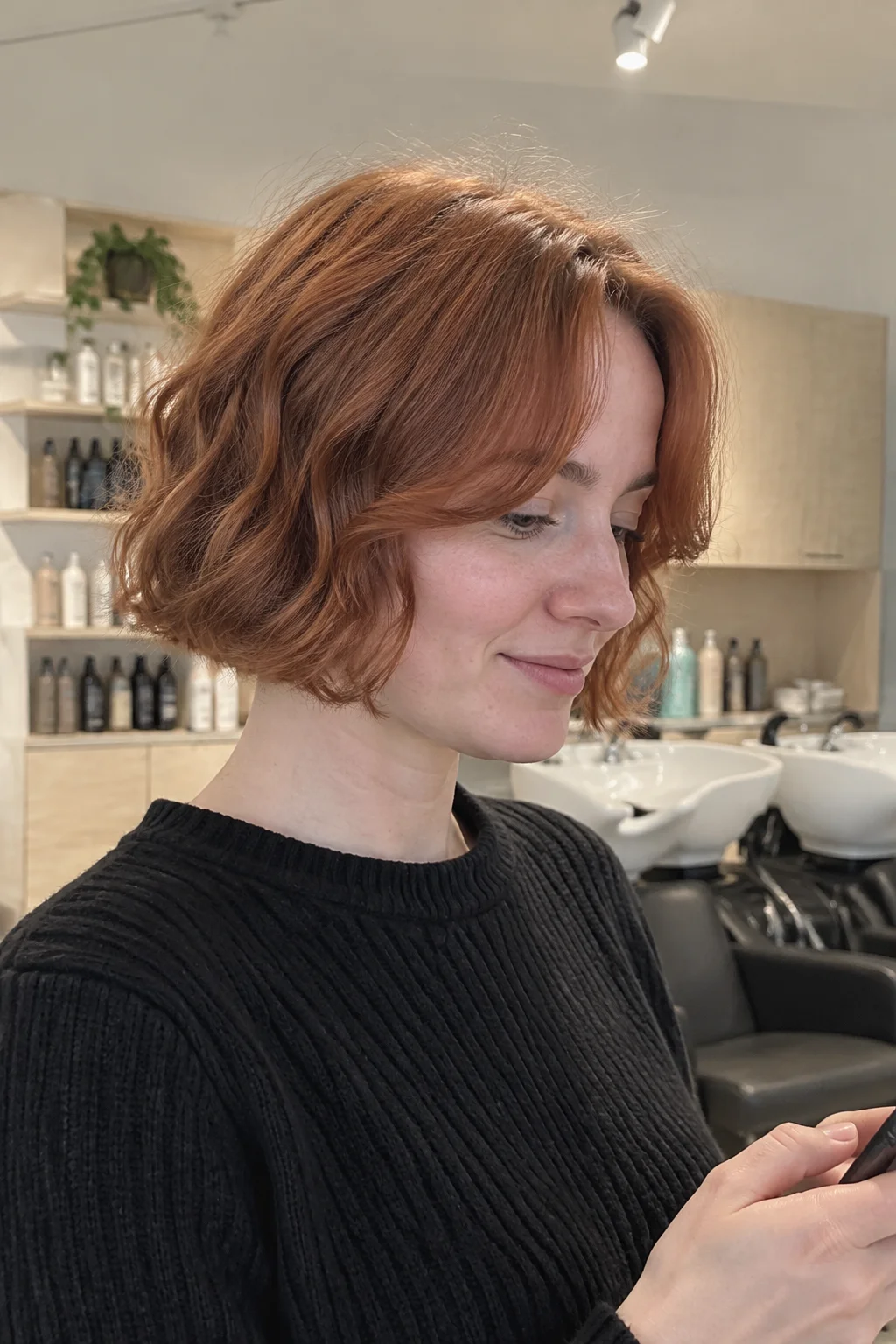 Short Wavy Bob with Curtain Bangs hairstyle