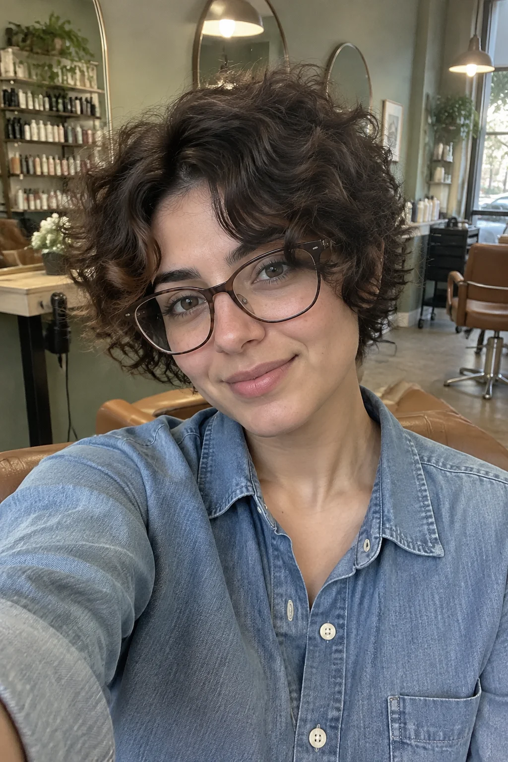 Curly Pixie with Curtain Bangs hairstyle