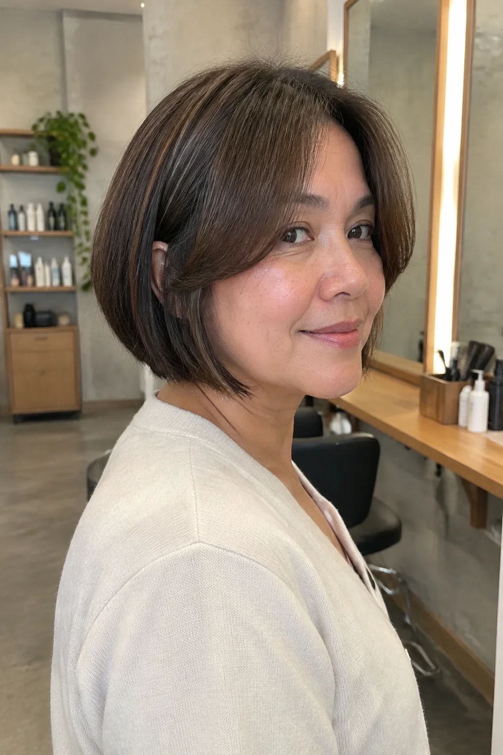 Angled Bob with Curtain Bangs hairstyle